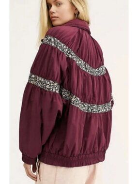 FREE PEOPLE WE THE FREE On My Mind Bomber Jacket Large Floral Boho Oversized